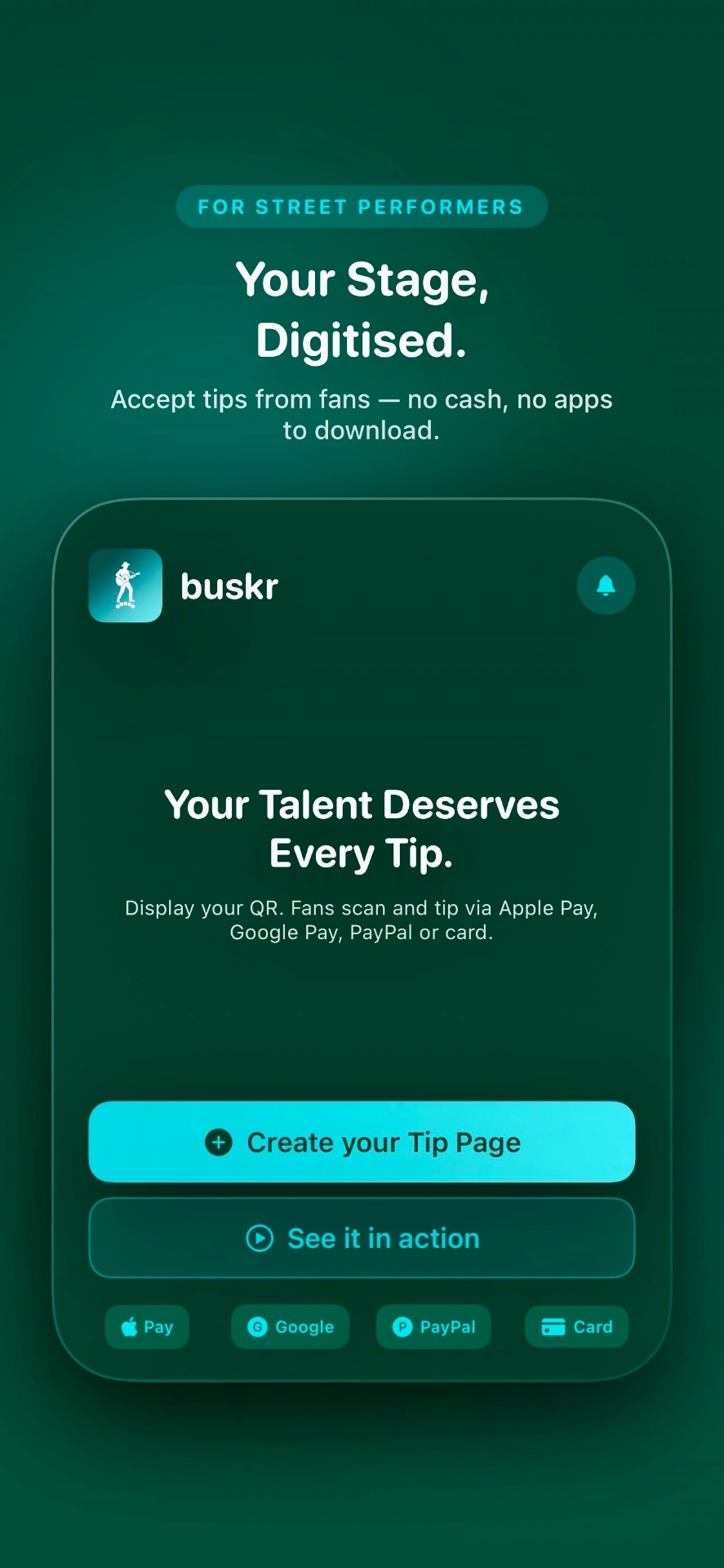 Buskr app — home screen