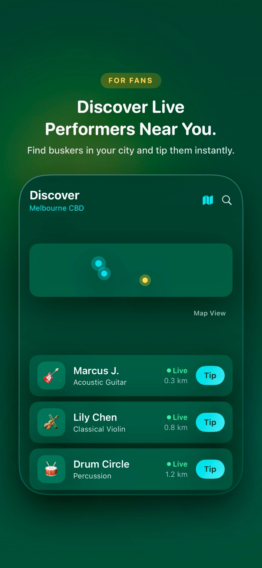 Buskr app — performer profile