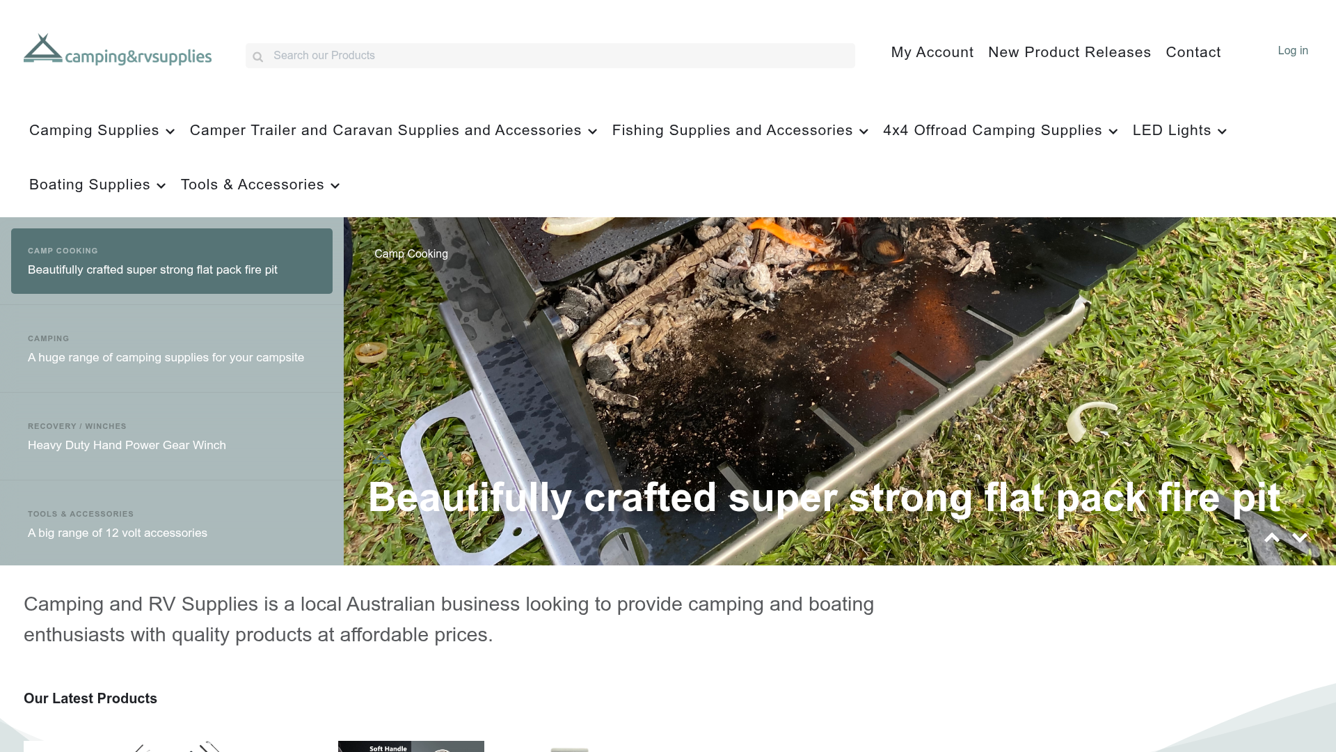 Screenshot of the Camping & RV Supplies website homepage