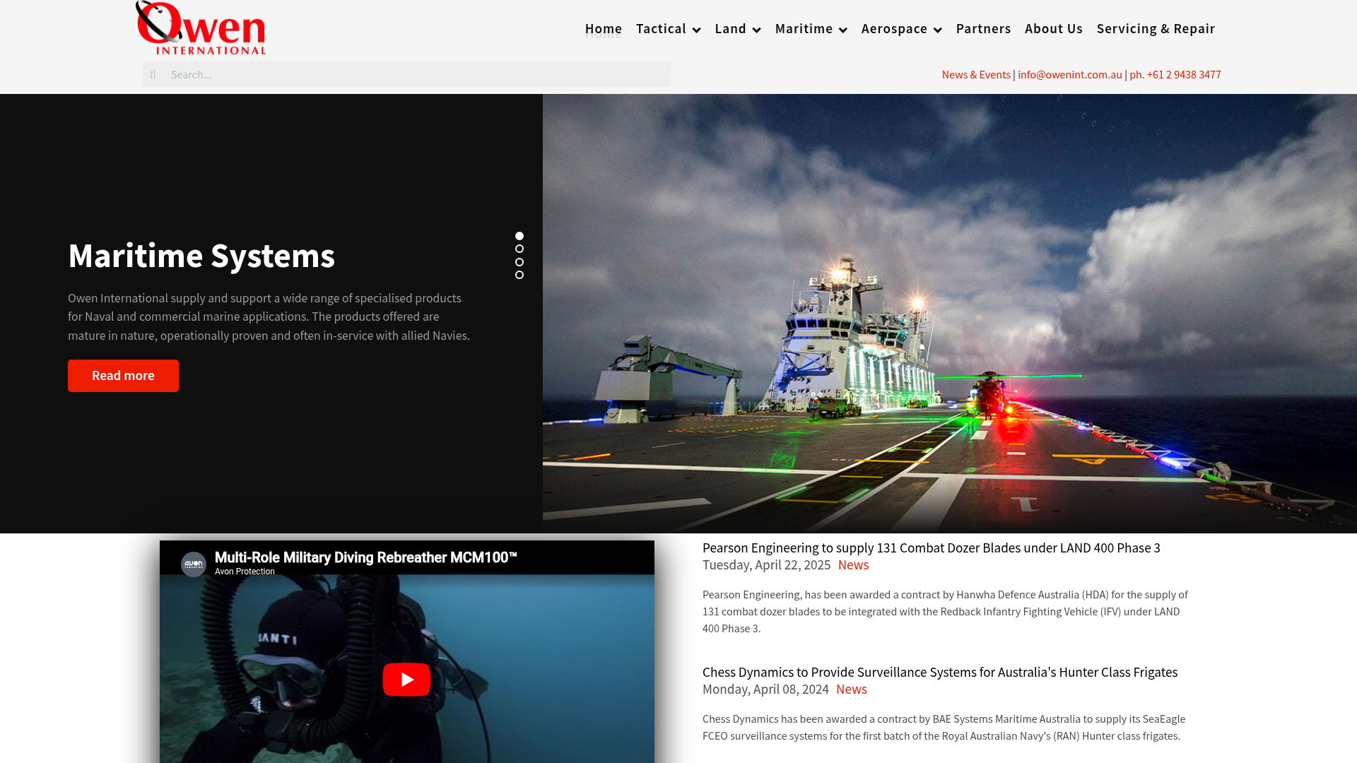Screenshot of the Owen International website homepage